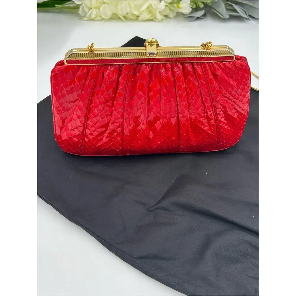 Women's Judith Leiber Red snakeskin evening Bag made in Italy. PRISTINE